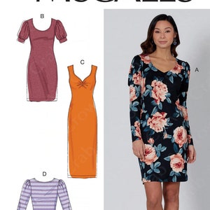 McCalls M7967 Sewing Pattern for Misses Very Easy Knit Dress with Sleeve and Neckline Variations sz XS-M or L-XL Uncut