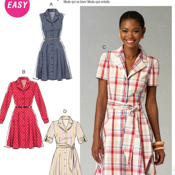 McCalls M6891 Sewing Pattern Misses Notch Collar A-Line Button Fr Dresses with Sleeve Variations Palmer Pletsch Series 8-16 or 16-24 Uncut