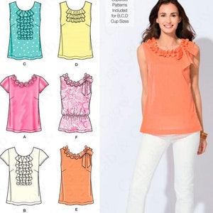 Simplicity 2599 Sewing Pattern Misses Pullover Tops with Trim and Sleeve Variations sz 4-12 or 12-20 Uncut