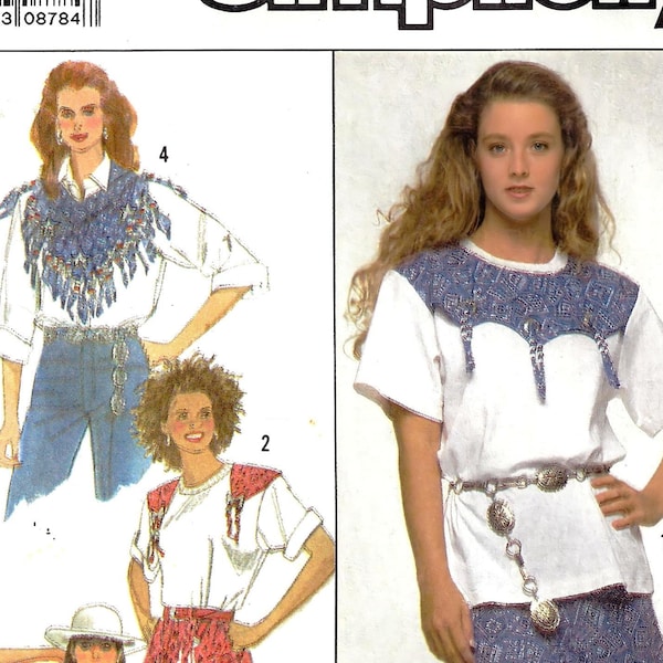 Simplicity 9118 Sewing Pattern Misses Vintage 80s Handkerchief Hem Skirt Shorts Knit Top and Scarf Western Chic sz M Uncut