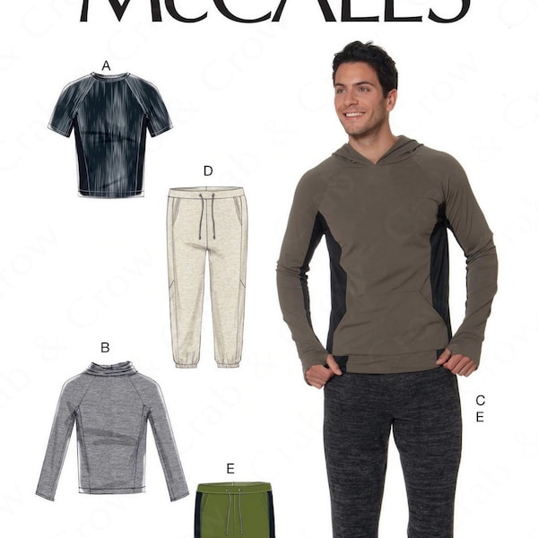 McCalls M7486 Sewing Pattern Mens Athletic Raglan Sleeve Tops and Drawstring Pants sz S-L or XL-XXXL Uncut