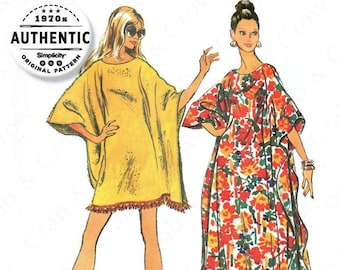 Simplicity 5628 Sewing Pattern Misses Vintage 70s Reproduction for Easy to Sew Jiffy Caftan in Two Lengths Optional Fringe One Size Uncut