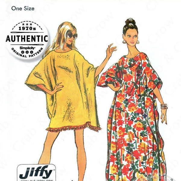 Simplicity 5628 Sewing Pattern Misses Vintage 70s Reproduction for Easy to Sew Jiffy Caftan in Two Lengths Optional Fringe One Size Uncut