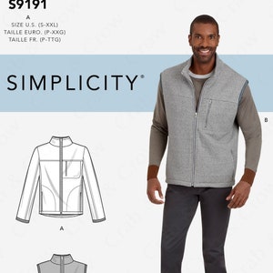 Simplicity S9191 Sewing Pattern for Men's Vests and Jacket Colorblock ...