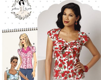 Simplicity S9287 Sewing Pattern Misses Sweetheart Neckline Blouses Sleeve Variations by Gertie sz 4-12 or 12-20 Uncut