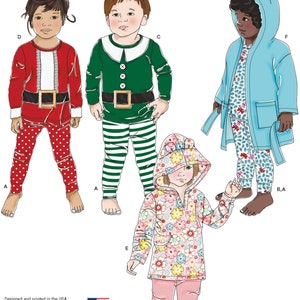 Simplicity 8224 Sewing Pattern Toddlers Robe and Knit Pants and Tops Mr Mrs Santa Claus Animal Ears sz 1/2-4 Uncut
