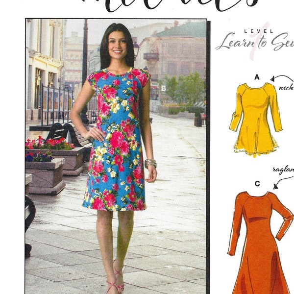 McCalls M7122 Sewing Pattern Misses Raglan Tunic Dresses and Leggings Learn to Sew for Fun Series sz XS-M or L-XXL Uncut
