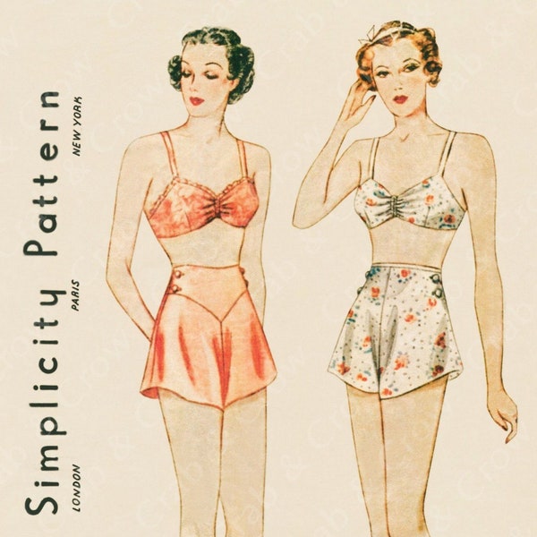 Simplicity 8510 Sewing Pattern Vintage 1930s Reproduction for Misses Brassiere and Tap-Pants sz 4-12 or 12-20 Uncut
