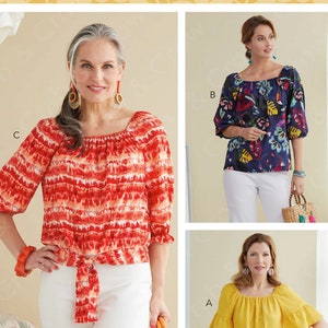 Butterick B6766 Sewing Pattern Misses Easy Elastic Square Neck Blouse with Sleeve and Hem Variations sz 6-14 or 14-22 Uncut