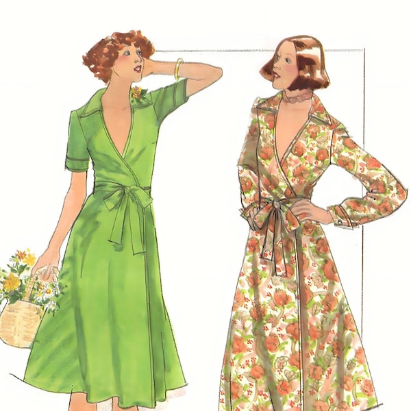 Butterick 4747 Sewing Pattern Misses Vintage 70s Front Wrapped Knit Dress with Sleeve Variations sz 10 Uncut
