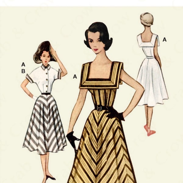 McCalls M8357 Sewing Pattern Misses Vintage 50s Reproduction Square Neckline Dress and Jacket Contrast Sleeves Cuffs sz 6-14 or 16-24 Uncut