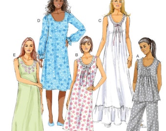 Butterick B5792 Sewing Pattern Misses  Ruffled Top Night Gown and Pants sz XS-M or L-XXL Uncut