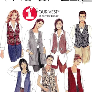 McCalls 2260 Sewing Pattern Misses 1-Hour Unlined Vests in Two Lengths sz 16-18 Uncut