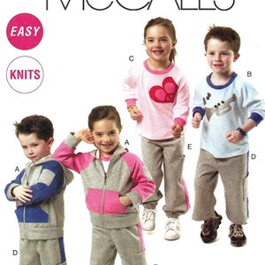 McCalls M6393 Sewing Pattern for Childrens Boys and Girls Easy Knit Jacket Tops Pants in Two Lengths sz 2-5 or 6-8 Uncut