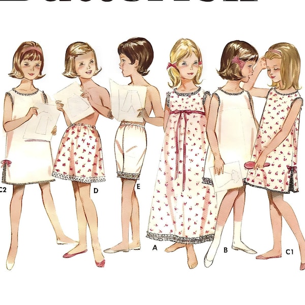 Butterick 2994 Sewing Pattern for Vintage 60s Girls Undergarment Wardrobe Nightgown Slip Pettipants sz 6