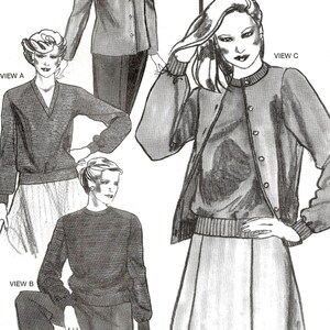 May include: A vintage sewing pattern for pullover tops and cardigans, featuring illustrations of different styles. The pattern, labeled 642, includes bust sizes 46-56. The cover displays the "STRETCH & SEW" logo and the text "Designed Exclusively for Knit Fabrics by Ann Person."