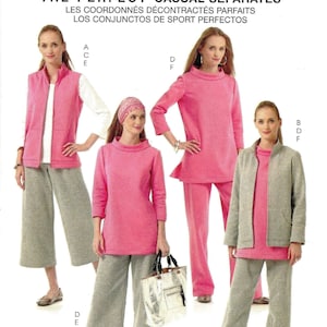 May include: Sewing pattern for women's casual separates. The pattern includes a vest, a top, and pants. The pattern is for sizes 8-10-12-14-16. The pattern is called McCall's Classic Fit M5891.