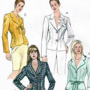 May include: McCall's sewing pattern M4841 featuring illustrations of women's suit designs. The pattern includes a yellow jacket and skirt, a white suit with a floral accent, a plaid jacket, and a light green jacket with white pants.