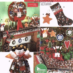 May include: A Simplicity Holiday pattern collection featuring various Christmas decorations. The image includes a wreath, ornaments, a stocking, and a tree skirt, all with festive designs and the text "ONE SIZE".