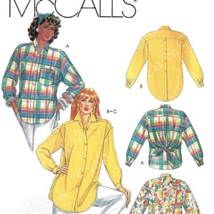 McCalls 2417 Sewing Pattern Misses Loose Fitting Button Front Blouses with Back Interest sz XS Uncut