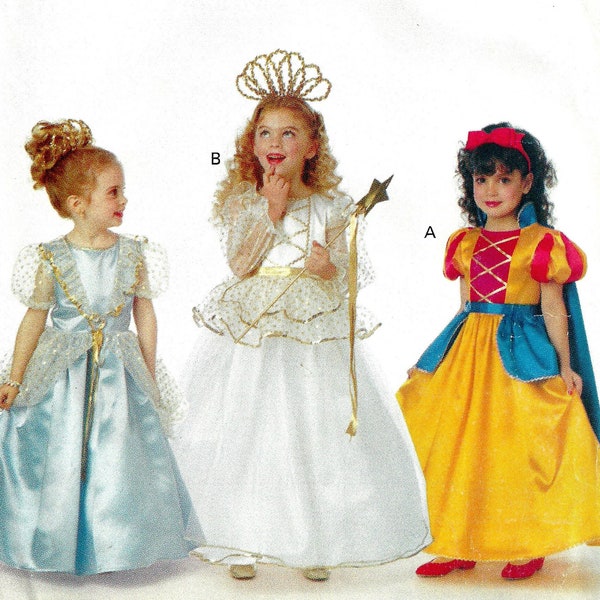 Butterick 6935 Sewing Pattern Girls Snow White Princess Costume Fancy Full Length Gowns Cape Overskirt Wand sz 5-6X Uncut