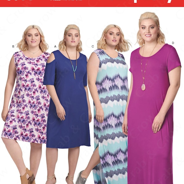 Simplicity 8590 Sewing Pattern Womens Plus Size Knit Dresses with Sleeve and Length Variations sz 1XL-5XL Uncut