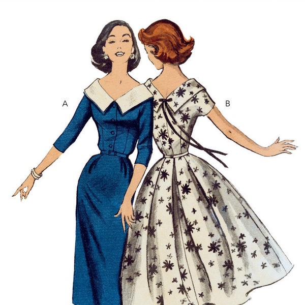 Butterick B6870 Sewing Pattern Misses Retro 50s Slim or Full Skirted Dress with Cape Collar and Sleeve Variations sz 6-14 or 14-22 Uncut