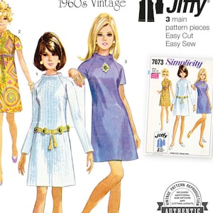 Simplicity S9845 Sewing Pattern Misses Vintage 60s Reproduction Jiffy Raglan Sleeve Dress in Two Lengths sz 8-16 or 18-26 Uncut