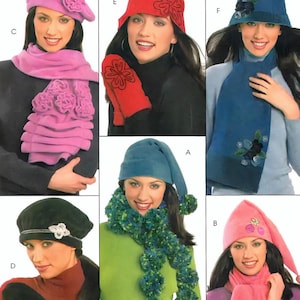 May include: A McCall's Fashion Accessories pattern sheet featuring various hat, scarf, and mitten designs. The hats include berets, cloches, and beanies, with floral embellishments. Scarves and mittens are also shown in the image.