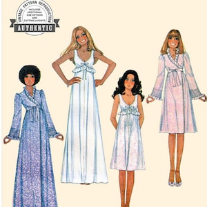 McCalls M8430 Sewing Pattern Misses Vintage 70s Reproduction Robe and Nightgown by Laura Ashley sz XS-M Uncut