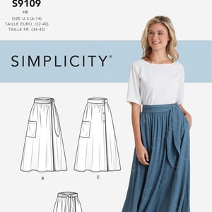 Simplicity S9109 Sewing Pattern Misses Wrap Skirts in Various Lengths with Tie Options sz 6-14 or 16-24 Uncut