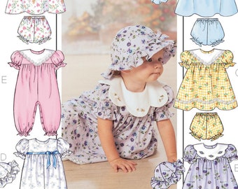 Butterick B4110 Sewing Pattern Six Sew Easy Infants Dress Undies Jumpsuit and Hat sz S-XL Uncut