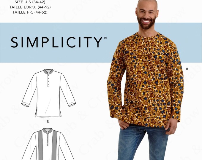 Simplicity S9158 Sewing Pattern for Mens Half Buttoned Shirts Sz 3442
