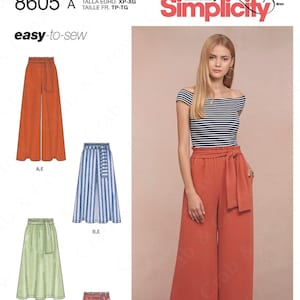Simplicity 8605 Sewing Pattern Misses Easy-to Sew Paper Bag Waist Pull-On Skirt and Pants sz XS-XL Uncut