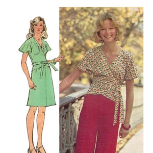 Simplicity 6292 Sewing Pattern Misses Vintage 70s Super Jiffy Wrap and Tie Top Short Skirt and Wide Leg Pants sz 10 Uncut