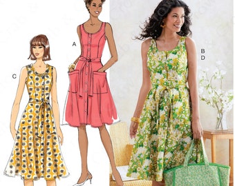 Butterick B6674 Sewing Pattern Misses Easy Sleeveless Dress Sash and Bag sz 6-14 or 14-22 Uncut