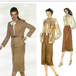 Vogue 2220 Sewing Pattern Misses Vintage 70s Jacket or Vest Skirt Blouse and Tie by Edith Head sz 10 Uncut