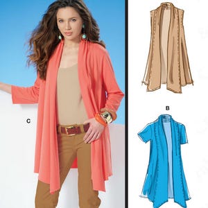 McCalls M8052 Sewing Pattern Misses Cascading Shawl Collar Cardigans Sleeve Length Variations sz XS-M or L-XXL Uncut