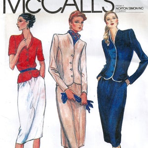 McCalls 6952 Sewing Pattern Misses Vintage 80s Lined Jacket with Revers and Slim Skirt with Released Tucks sz 10 Uncut