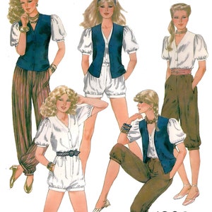 McCalls 7975 Sewing Pattern Misses Vintage 80s Vest Blouse and Pants Knickers or Shorts Willi Wear by Willi Smith sz 10 Uncut