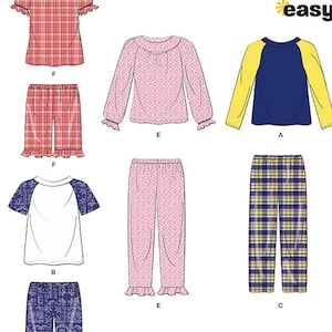 May include: A pattern sheet for children's clothing, featuring various pajama sets. Designs include plaid, floral, and solid color tops and bottoms. The "NEWLOOK" logo and "Kids! easy" text are visible.