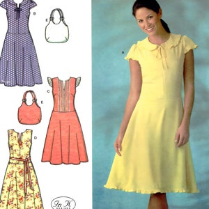 May include: A sewing pattern for a dress with four different variations. The pattern is for sizes 6, 8, 10, 12, and 14. The pattern is from Simplicity and includes instructions for making a bag.