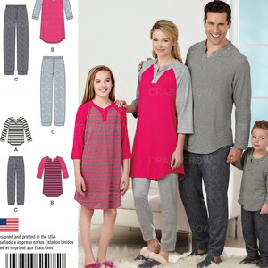 Simplicity 1285 Sewing Pattern for Childs Teens and Adults Knit Raglan Sleeve Top in Two Lengths and Pull-on Pants Uncut