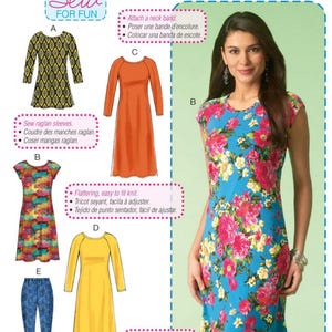 May include: McCall's sewing pattern M7122 for beginners. The pattern includes illustrations of various dress styles, including a blue floral print dress. The text on the pattern reads "learn to sew for fun".
