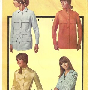 McCalls 9178 Sewing Pattern Misses Vintage 60s Shirt in Four Versions and Applique Military Safari Cossack Workshirt sz 10 Uncut
