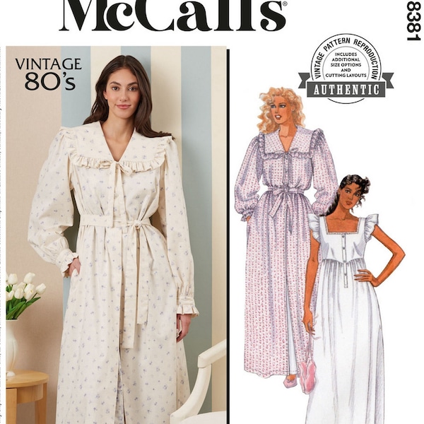 McCalls M8381 Sewing Pattern Misses Robe Tie Belt and Nightgown by Laura Ashley sz XS-L Uncut