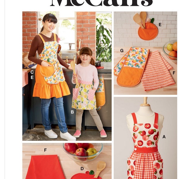 McCalls M8234 Sewing Pattern Childrens and Misses Aprons Potholders and Tea Towel Uncut