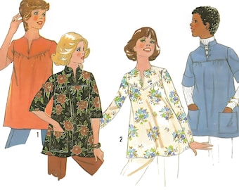 Simplicity 7273 Sewing Pattern Vintage 70s Misses Maternity Split Neck Yoke Front Tops with Sleeve Options sz 14 Uncut