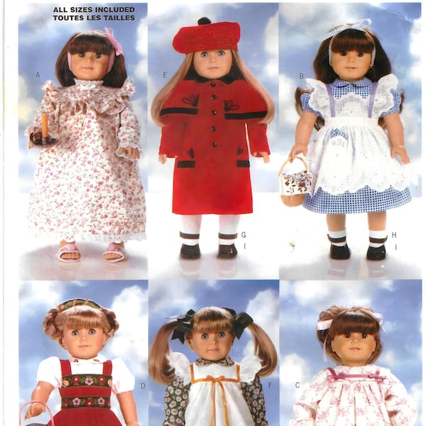 Butterick 4699 Doll Clothes Sewing Patterns for 18" Dolls Dress Coat Caplet Hat Pinafore Nightgown Slippers Jumper Uncut