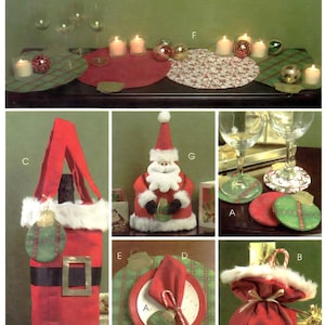 McCalls M5546 Sewing Pattern for Seasonal Table Decor Gift Tag Ornament Bottle Bag Napkin Placemat Runner Santa Decoration Uncut
